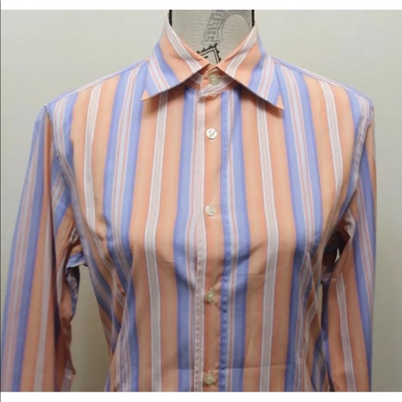 Kenneth Cole Women Orange Stripe Long Sleeve Dress Shirt Italy Made Small Cotton - Picture 1 of 9